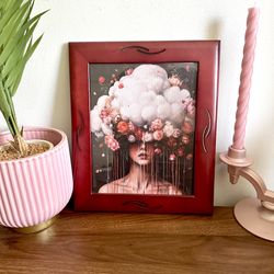 Head in the Clouds Dark Moody Floral Academia Canvas Wall Art Framed Gothic Art