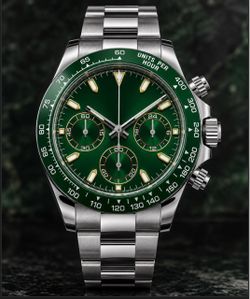 Chronograph Watch Green Dial Steel Bracelet