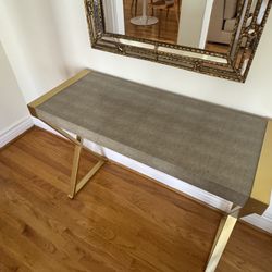 Gray/Taupe Leather-like Skin  And Gold Console Table 