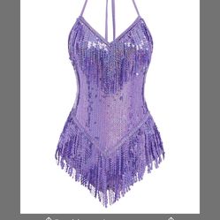 Sexy Sequin Fringe Bodysuit For Women Sparkly Tassel Leotard Latin Jazz Dance Acrobat Costume Trapeze Artist Dancing Dress Club Halloween Carnival Rom