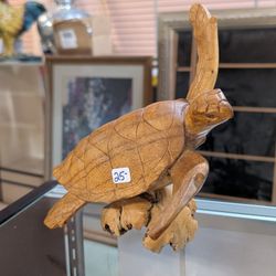 Hand Carved Wooden Flying Turtle Sculpture Rustic Folk Art Decor Display Piece
