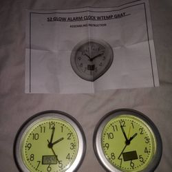 2 Glow in the Dark Alarm Clocks with Thermometer
