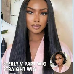 New  Natural Black, 14 Inch V Part Wigs Human Hair 200% Density Straight