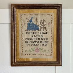 Vintage Framed Needlepoint Sampler Art– Mother’s Love Quote