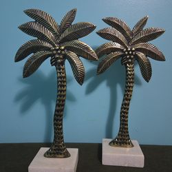 Decorative Palm Tree Sculptures with Marble Bases