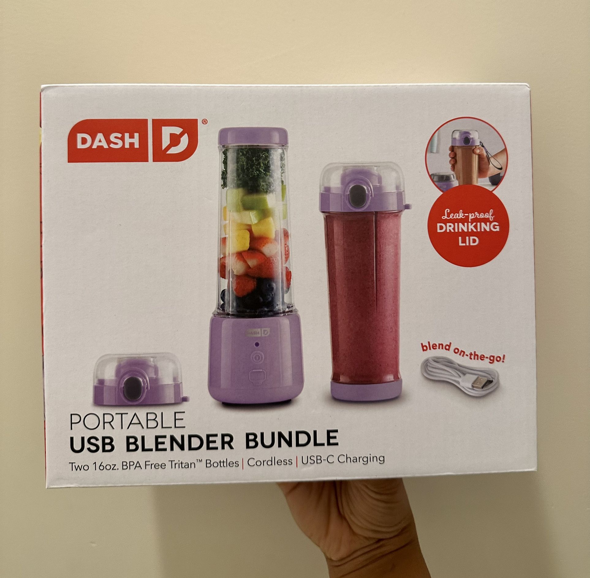 BRAND NEW IN BOX DASH 2 PK LILAC PURPLE PORTABLE BLENDER BUNDLE GIFT BRAND NEW IN BOX DASH 2 PK LILAC PURPLE PORTABLE BLENDER BUNDLE GIFT