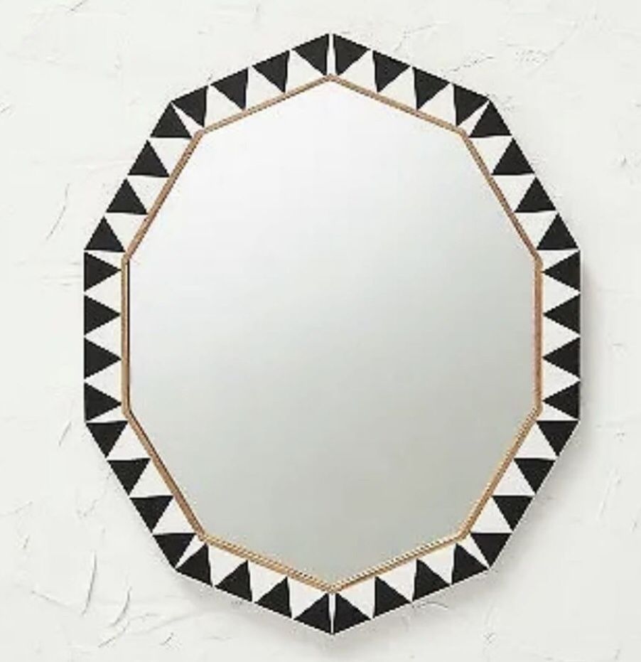 Wall Mirror - Wood & Resin Black/White Decorative Mirror 18”x24” New In Box - Opalhouse