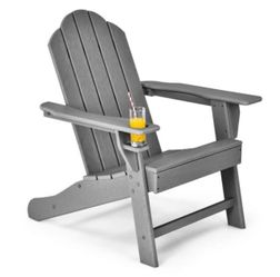 2-Pack Gray Adirondack Patio Chairs with Cup Holders