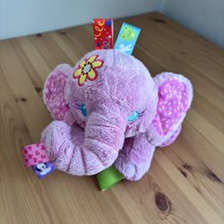 Taggies Pink Elephant Lovey Plush Rattle Toy Stuffed Animal Ribbons 10" Pink