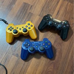 3 PS3 Controllers and Charging Cords