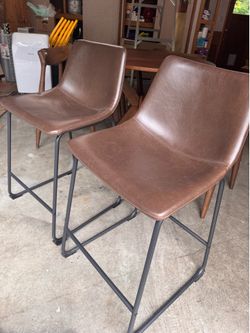 Faux Leather and Steel Frame Counter Stools (Set of 2), Brown