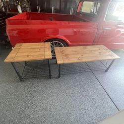 Wood/Metal Coffee Table And Side Table 