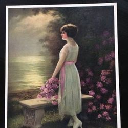 Vintage Calendar Litho - In The Garden of Romance by Adelaide Hiebel