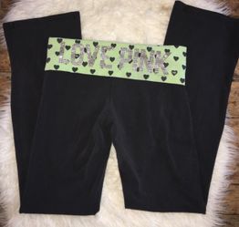 Victoria's Secret fold over yoga bling athletic pants great condition Waist: 15.5" across laying flat Inseam: 31.5" Leg opening: 9"