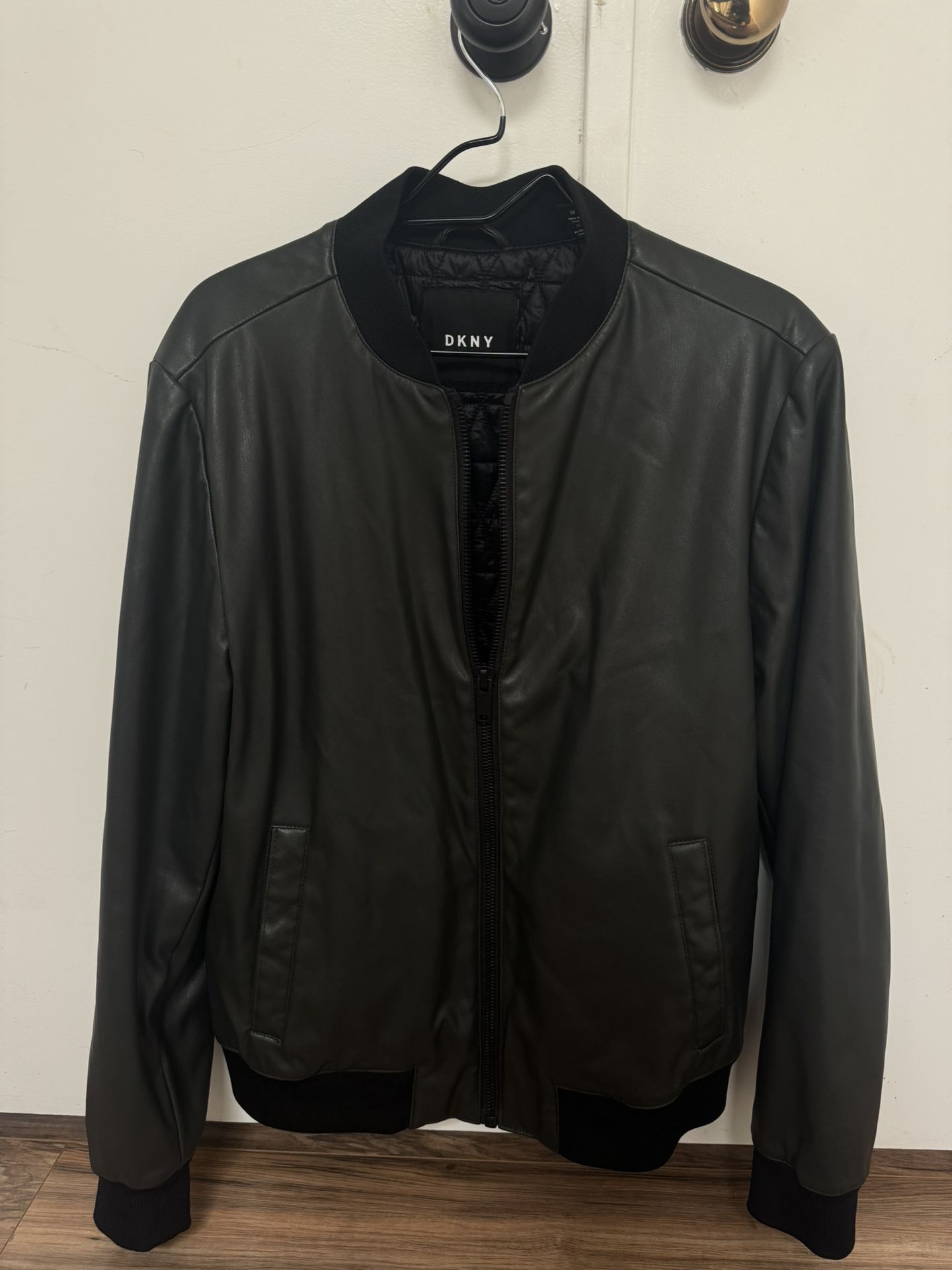 DKNY Green Faux Leather Bomber Jacket (M)