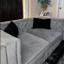 Tufted Grey Couch 
