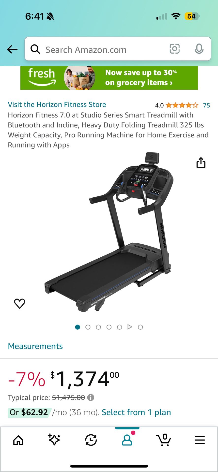Horizon Fitness 7.0 at Studio Series Smart Treadmill with Bluetooth and Incline, Heavy Duty Folding Treadmill