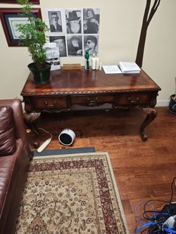 Traditional Wood Writing Desk with Carved Details
