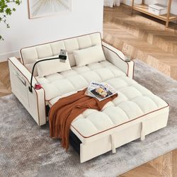 3 in 1 Sleeper Sofa Couch Bed,Velvet Convertible Loveseat Pull Out Sofa Bed With USB Port