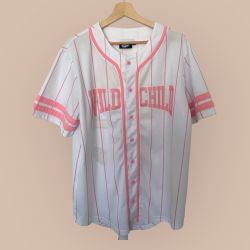 LISA SIMPSON "WILD CHILD" LADIES WHITE/PINK BASEBALL JERSEY Sz L