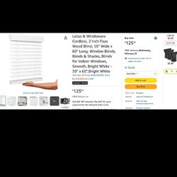 Brand New Cordless Faux Wood Window Blinds — Lotus & Windoware (59” x 60”) Bright White