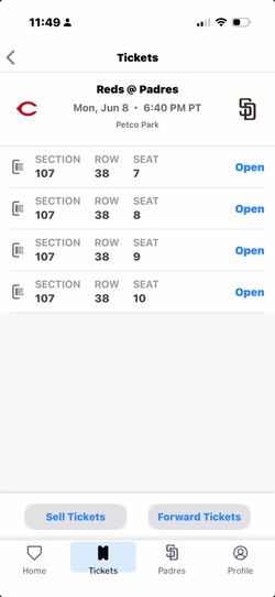 Padres tickets 6/8
