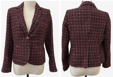 women’s Calvin Klein black/pink checkered tweed blazer jacket - size 10 P