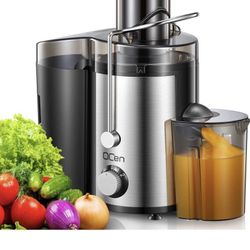 Qcen Juicer Machine, 800W Centrifugal Juicer Extractor with Wide Mouth 3 Feed Chute for Fruit Vegetable, Easy to Clean, Stainless Steel, BPA-free (Bla