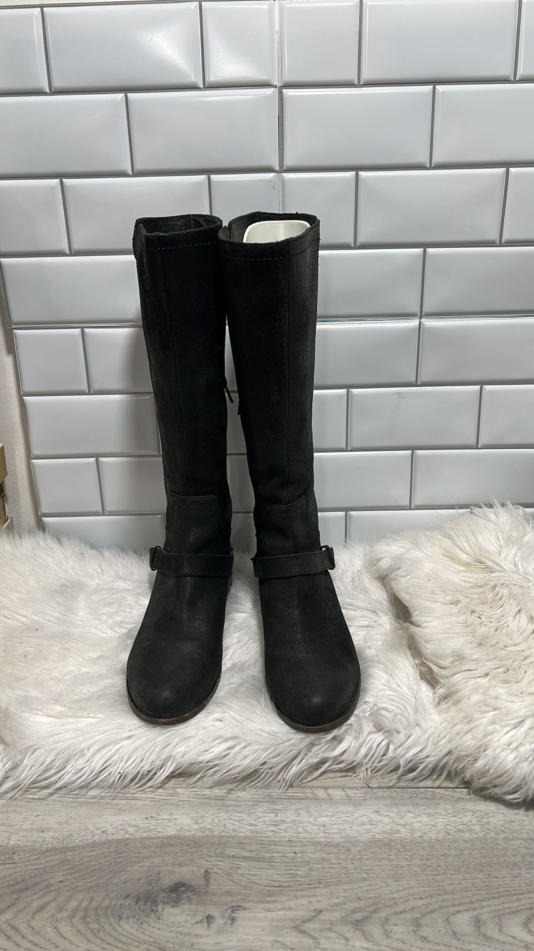 Ugg Womens Boots Sz 7.5 Channing II Black Leather Harness Knee High Riding 