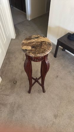 Marble Top Carved Wood Pedestal Stand