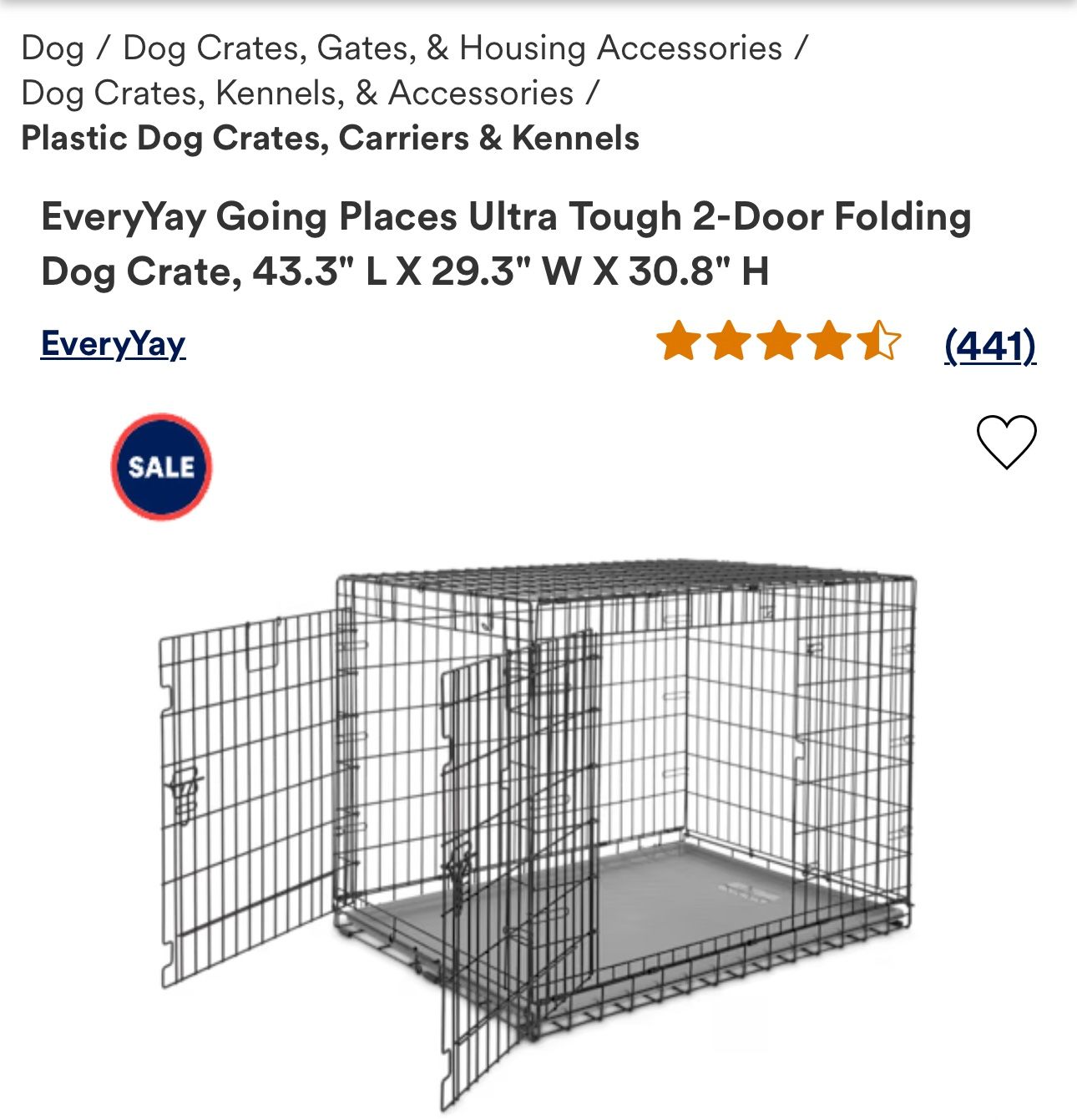 Petco every Yay Dog Crate Cage Kennel 43x29x30 Excellent Condition Almost New