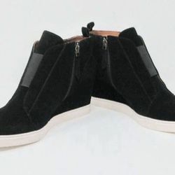 Black Suede Platform Wedge Sneaker Bootie Women's Size 10.5