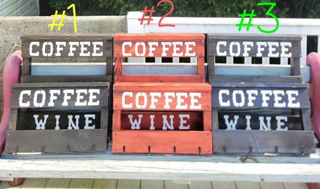 3 Primitive Rustic Coffee Racks and 3 Wine Racks With Hooks