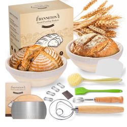 Banneton Bread Sourdough Proofing Basket - Sourdough Starter Kit Set of 2, Sourdough Bread Baking Supplies 9" Round Set of 2, Bread Proofing Basket Wi