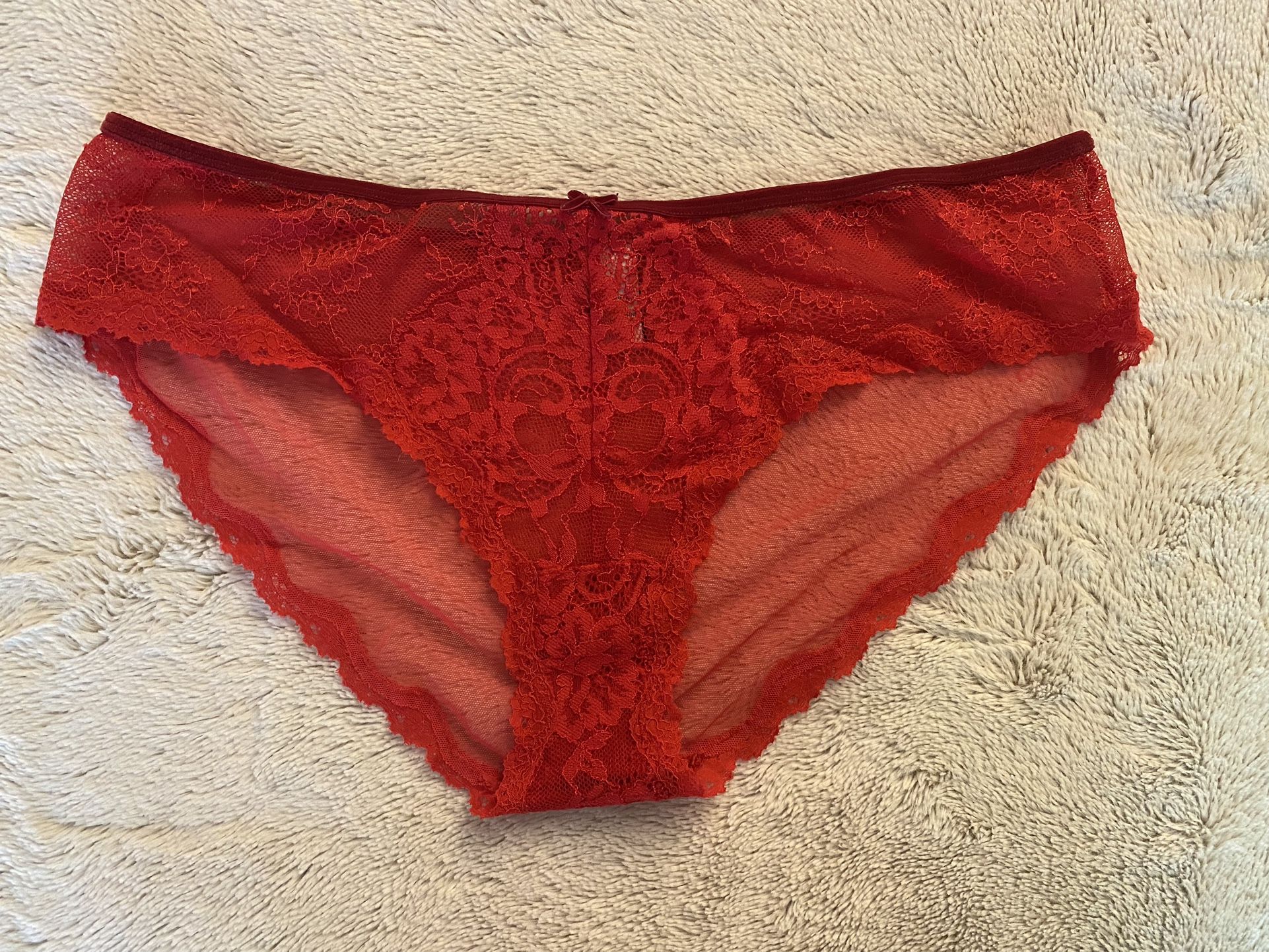 PRELOVED FETISH WORN USED RED LACE VICTORIA'S SECRET PANTY PANTIES for ...