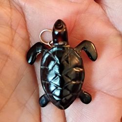 Vintage Rare Black Hand Carved Turtle Charm 
