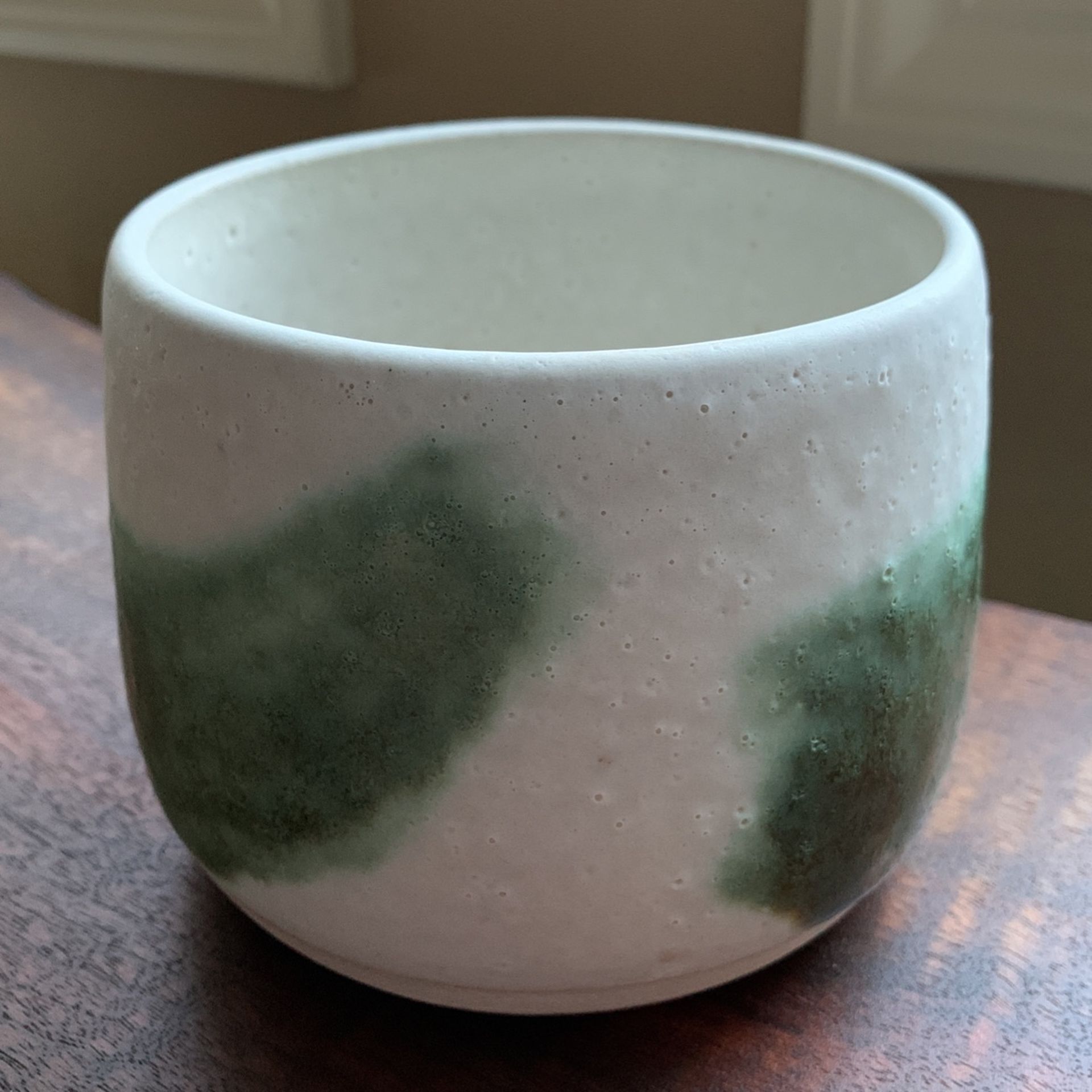 Unique handmade Matte white With Emerald Brish Strokes ceramic Plant pot