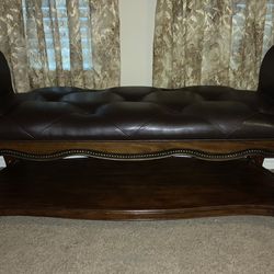 Dark Brown Leather Bench Seat