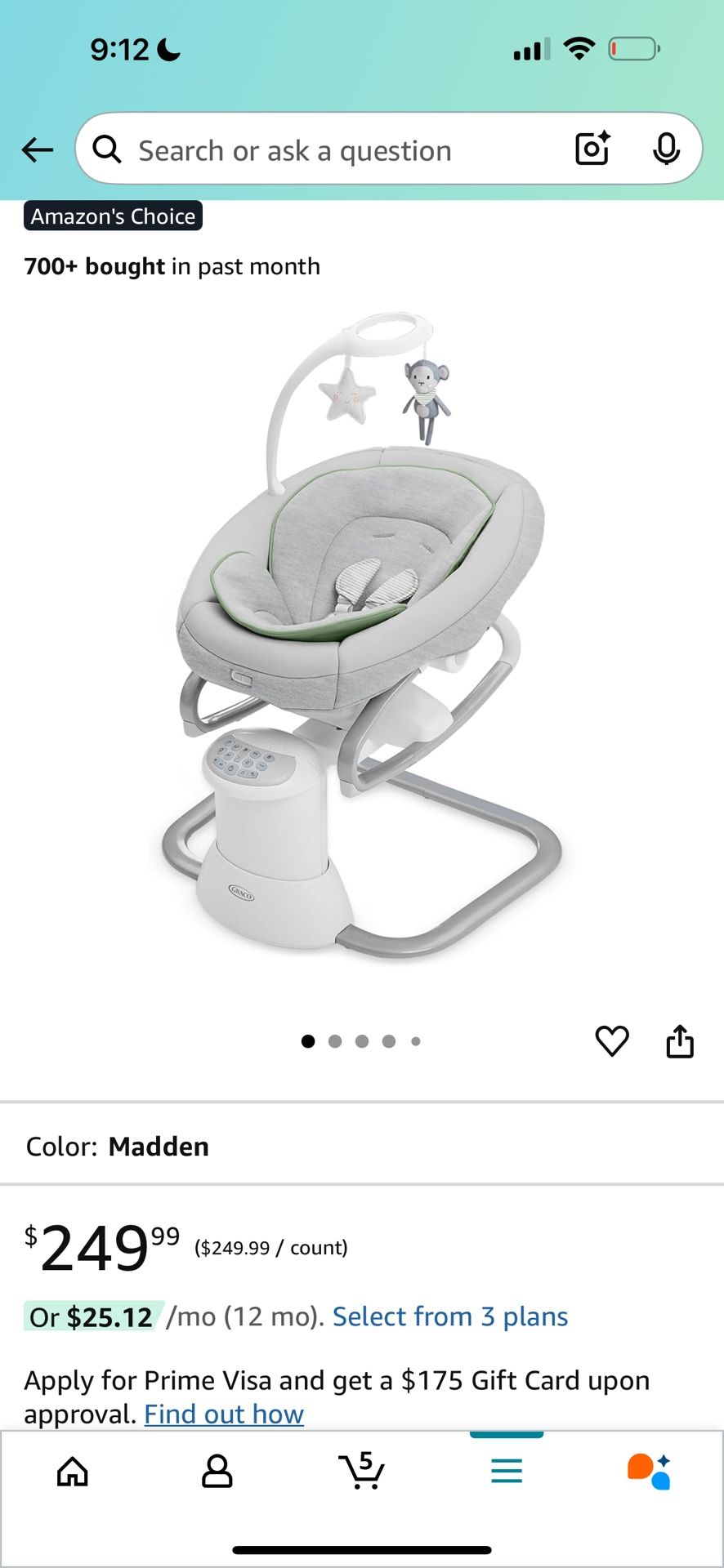 Graco Soothe My Way with Removable Rocker, Madden - Versatile Baby Swing & Portable Rocker