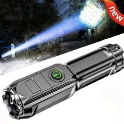 High Power Rechargeable LED Flashlight – Zoomable T6 Tactical Torch, 350 Lumens, 1200LM Output, Aluminum Alloy, Waterproof, Pack Of 03 