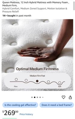 Queen Mattress, 12 Inch Hybrid Mattress with Memory Foam , Medium Firm, Hybrid Comfort, Medium Zoned Support, Motion Isolation & Pressure Relief! 1K+ 