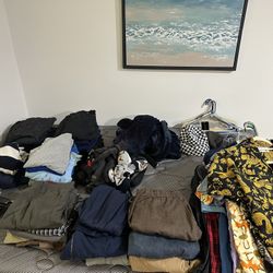 Huge Men’s 80 Pc Clothing Lot M L 34 36 Pants Shirt Shorts Sweats Hats