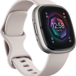 New Fitbit Sense 2 Advanced Health and Fitness Smartwatch, Lunar White/Platinum