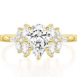 2 mm 1.5 Ct Teardrop Cut Cubic Zirconia Band Ring Size 8