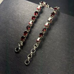 925 Sterling Silver Garnet Bracelet | 8.2” Adjustable