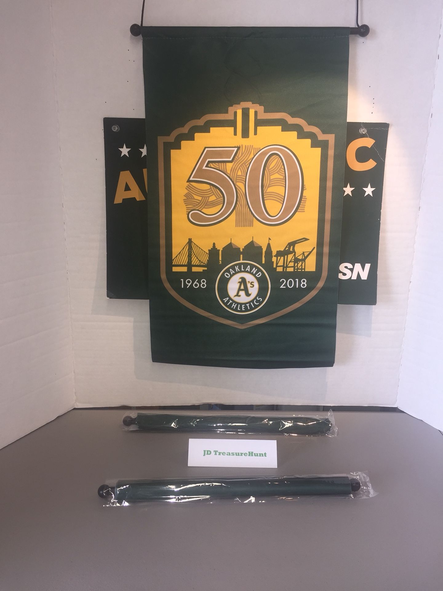 Lot Of 3 Oakland A’s 50th Anniversary Opening Day Roll Up Banner Flags