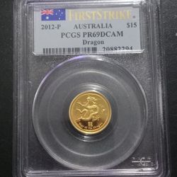 2012-p Australia Luner Series 2 Gold Dragon 1/10oz