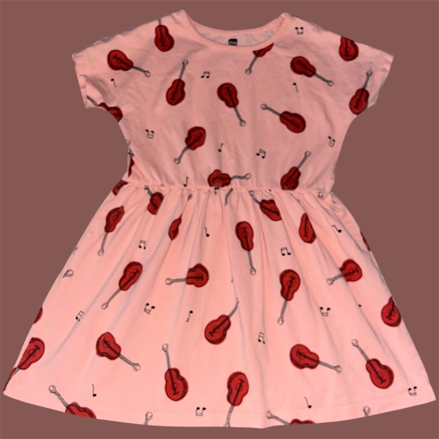Tea collection pink guitar twirl dress size 6 100% cotton In euc never worn