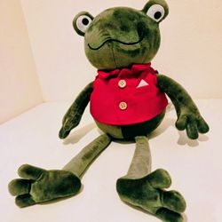 Green Frog wearing a red vest for Valentine's 