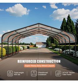20x20 Heavy Duty Metal Carport, Fully Enclosed Car Garage